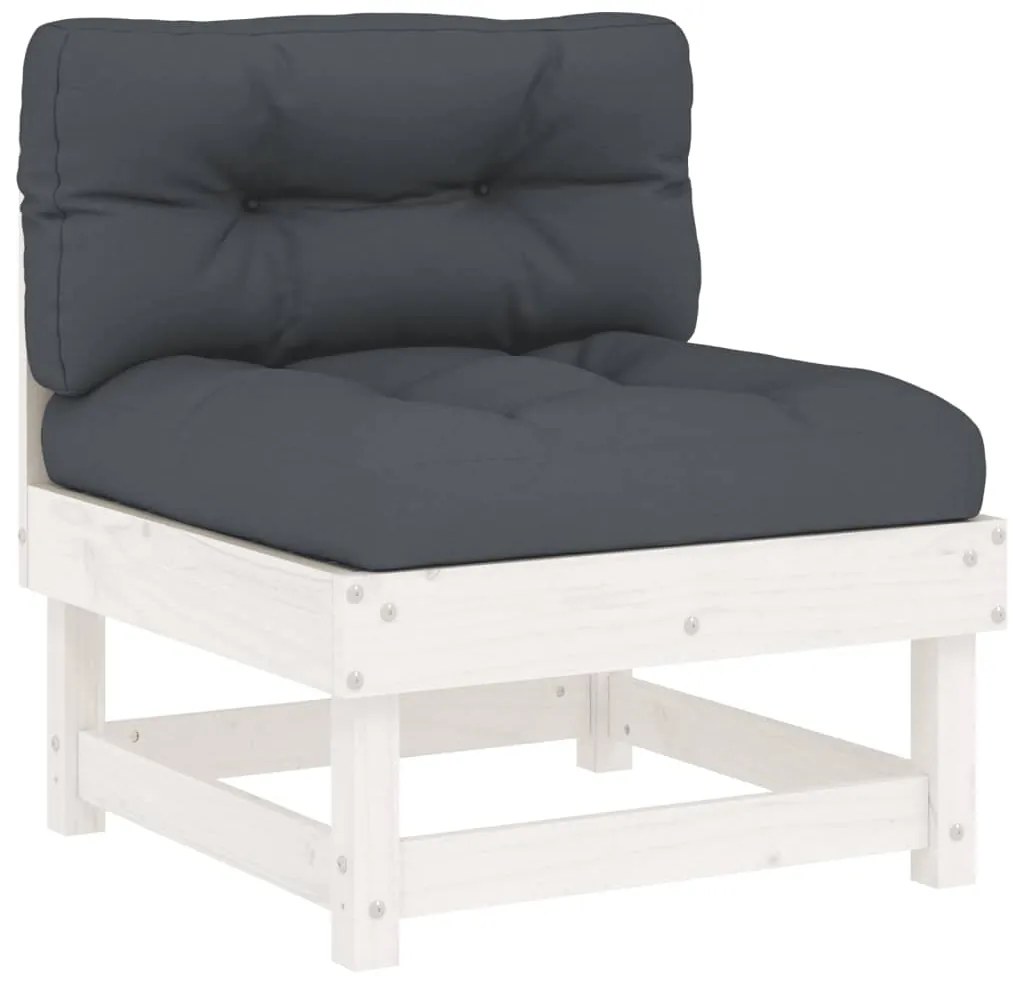 7pcs conjunto lounge jardim c/ almofadões madeira maciça branco