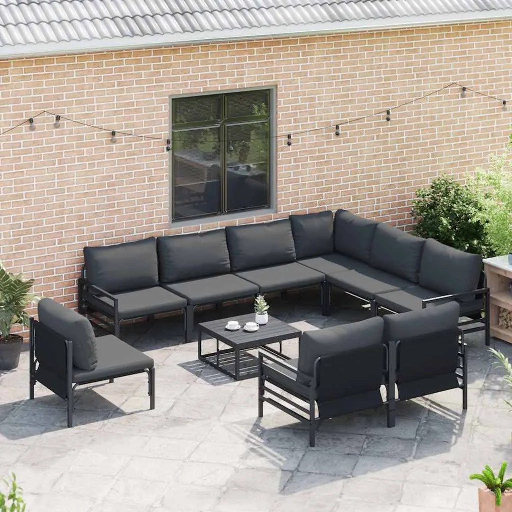 Conjunto de Sofá de Jardim 10 pcs Cinzento-escuro Aço