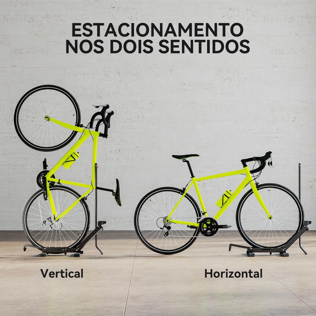 Suporte de Chão para Bicicletas Vertical e Horizontal com Altura Ajustável para Rodas de 20"-29" e 700c 75x41x71-81 cm Preto