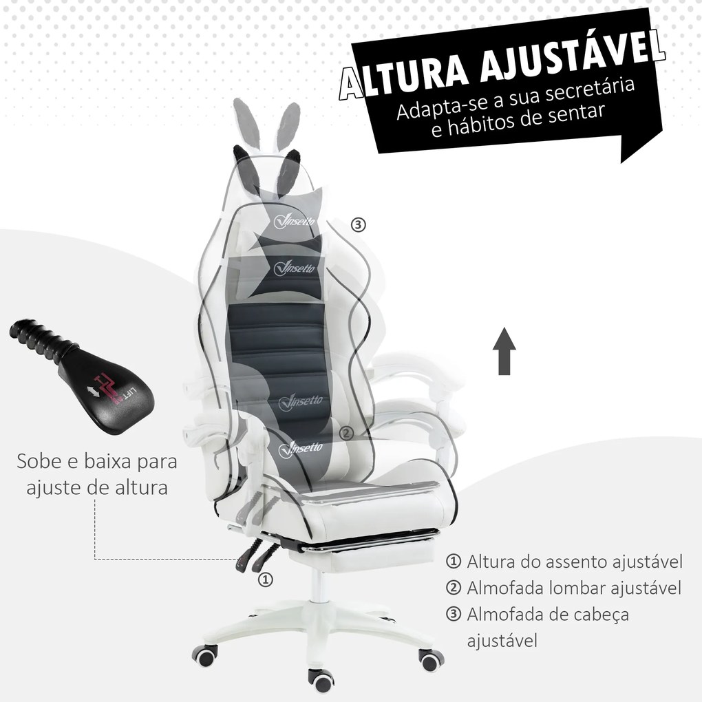 Cadeira Gaming Profissional Cadeira Gamer Giratória de Couro PU com Altura Ajustável Inclinável 135° Apoio para a Cabeça e Apoio para os Pés para Escr