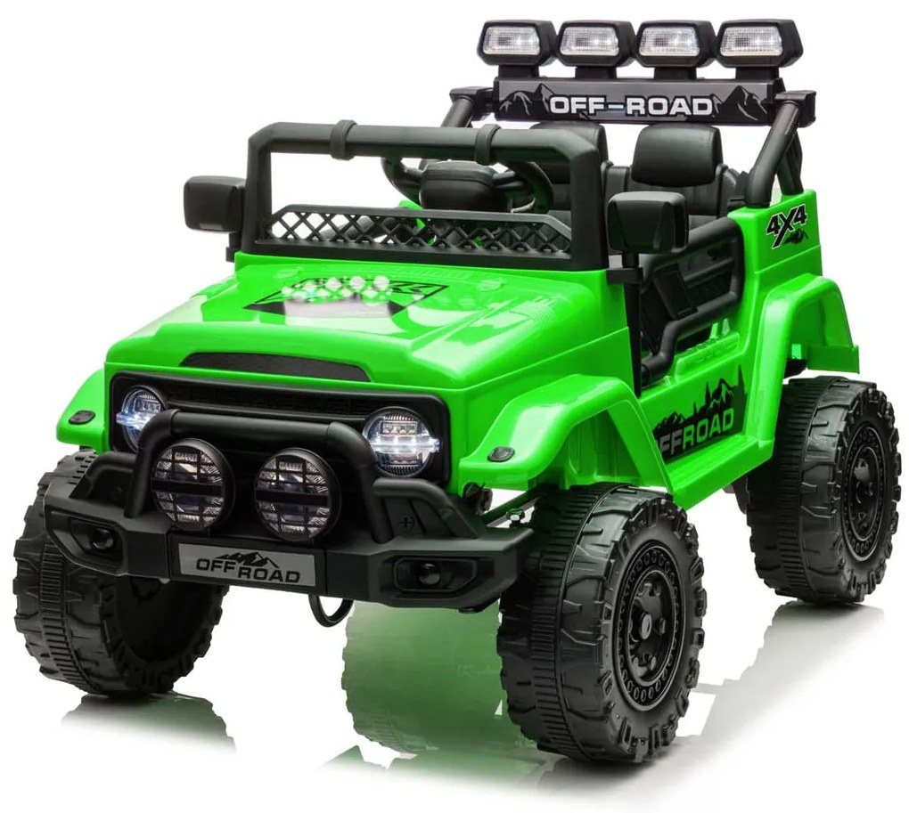 Jipe elétrico para Crianças 12V 4x4 Off-Road CLIMBER Rodas de espuma EVA, Assento Couro ecológico Verde