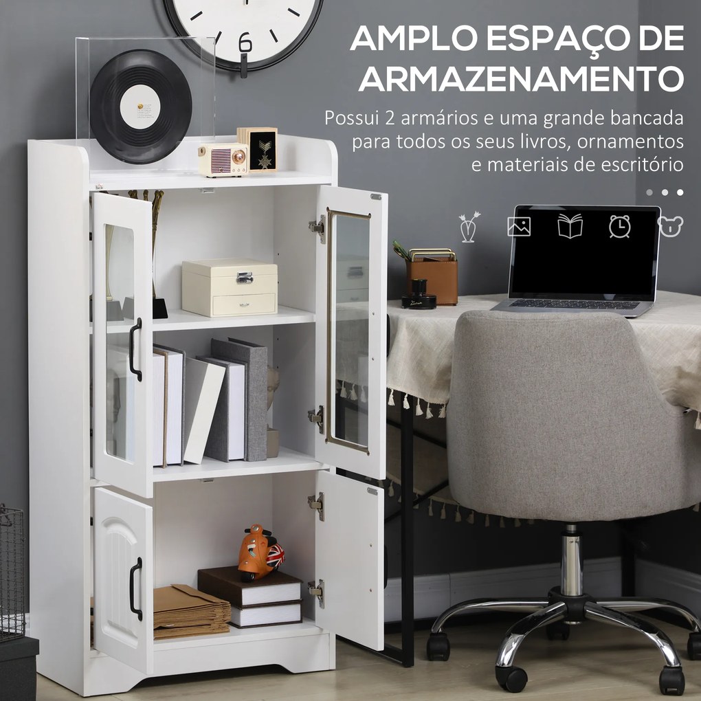 Vitrine Sala de Estar Estante para Livros com Portas de Vidro Prateleira Ajustável e Dobradiças de Fechamento Suave 60x60x116 cm Branco