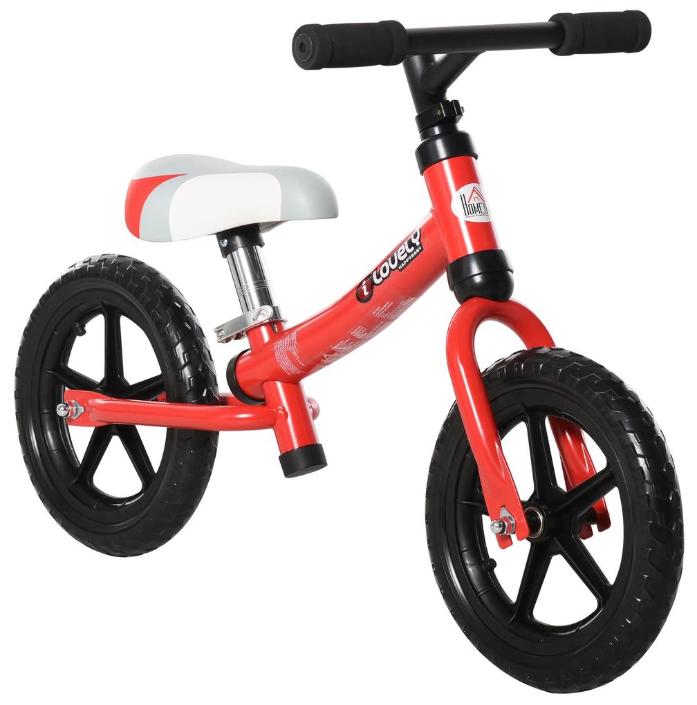 HOMCOM Bicicleta sem pedal para criança acima de 2 anos com selim ajustável em altura Pneus EVA máx. 25 kg Metal 65x33x46 cm Vermelho