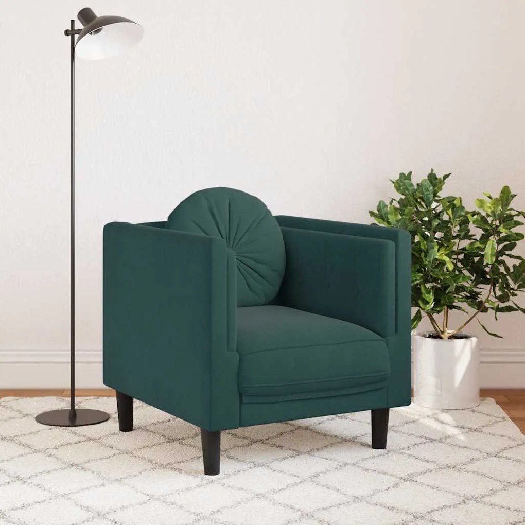 Poltrona com almofadão veludo verde-escuro