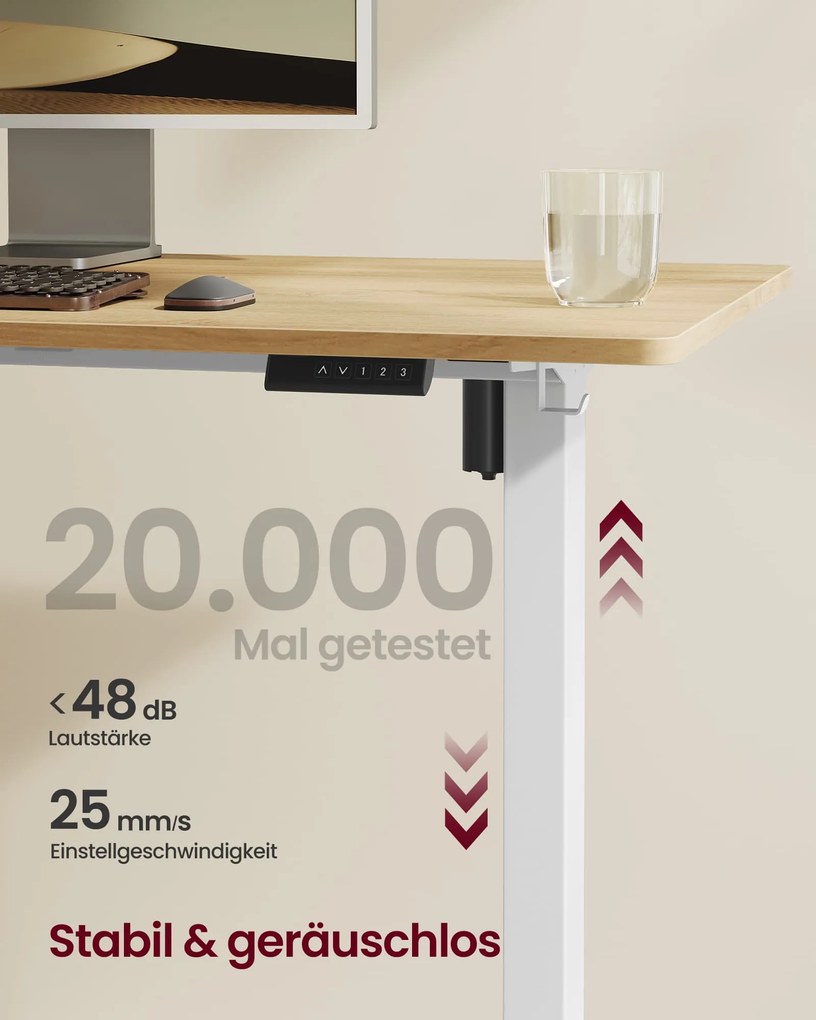 Secretária com altura ajustável eletricamente (SEM TAMPO) 59,6 x 90-140 x 72-120 cm Branco