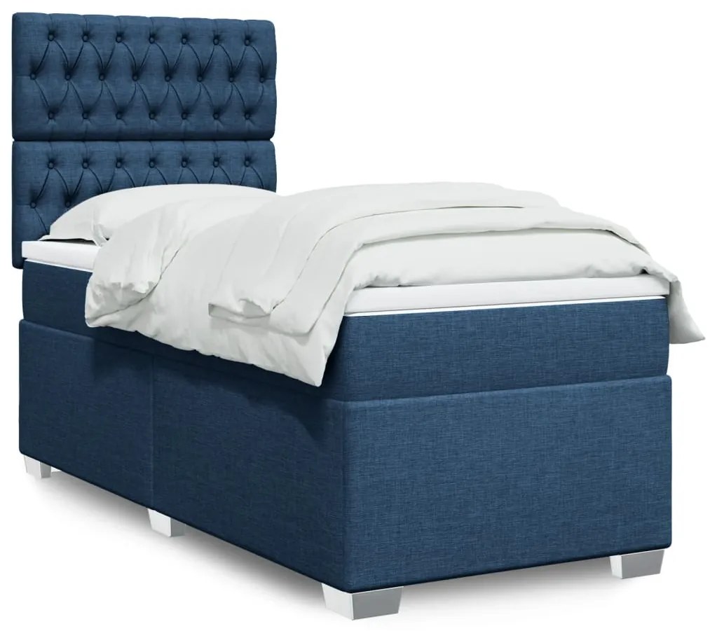 vidaXL Cama com molas/colchão 90x190 cm tecido azul