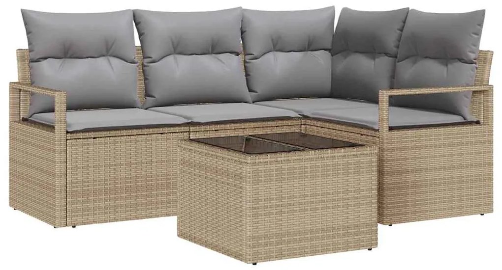 Sofá de Jardim de 5 Peças com Almofadas Pretas em Rattan
