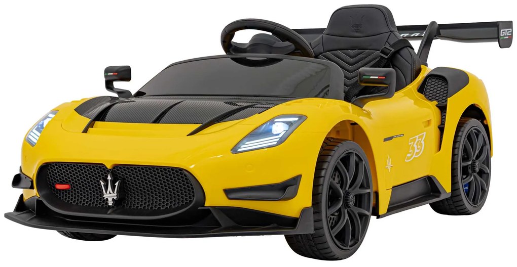 Carro elétrico para Crianças Maserati MC20 GT2 12V 4x4 Rodas Espuma EVA, Assento couro ecológico Amarelo