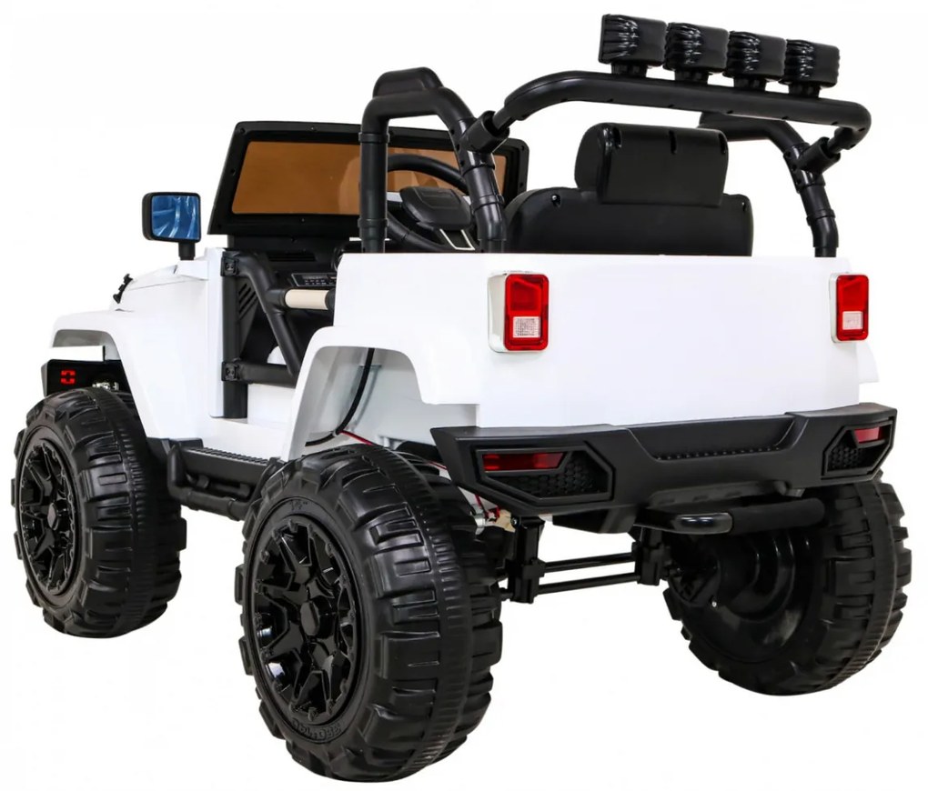 Jipe elétrico para Crianças 12V All Terrain Rodas de EVA, Assento de couro Branco