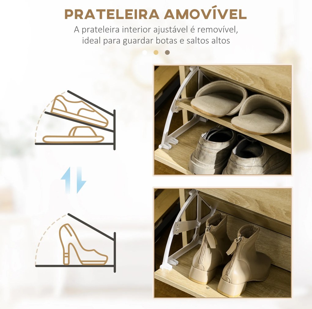 HOMCOM Sapateira Móvel para Sapatos Estreito com 2 Compartimentos e 2 Gavetas para 12 Pares de Sapatos para Sala de Estar Entrada Corredor 80x30x91,5 cm Carvalho