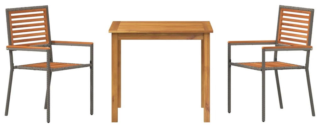 Conjunto de Jantar para Jardim vidaXL 3 Peças Cinza Poly Rattan Acácia