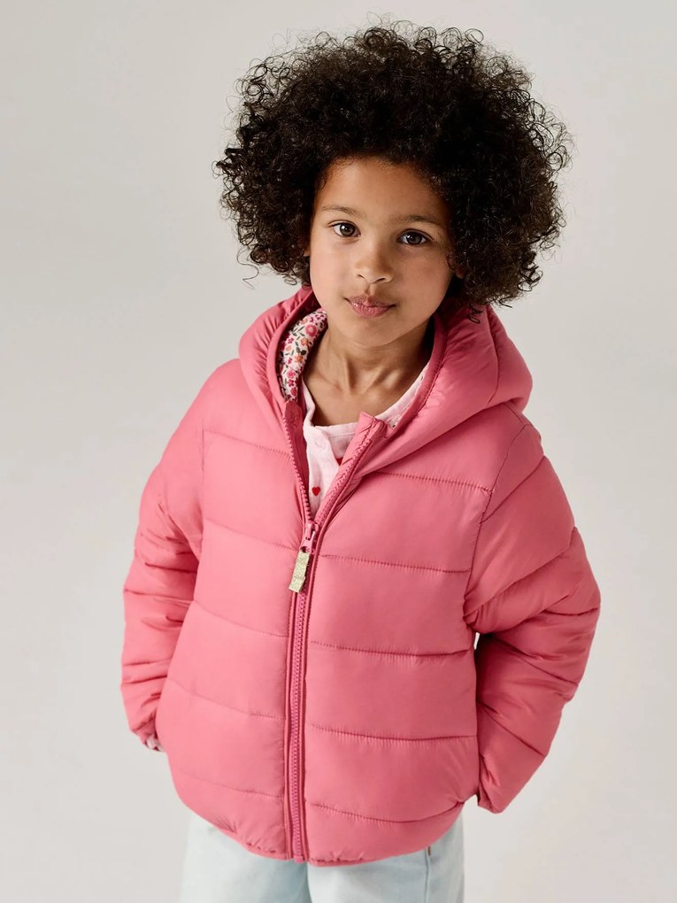 Blusão acolchoado leve, com capuz, para menina rosa