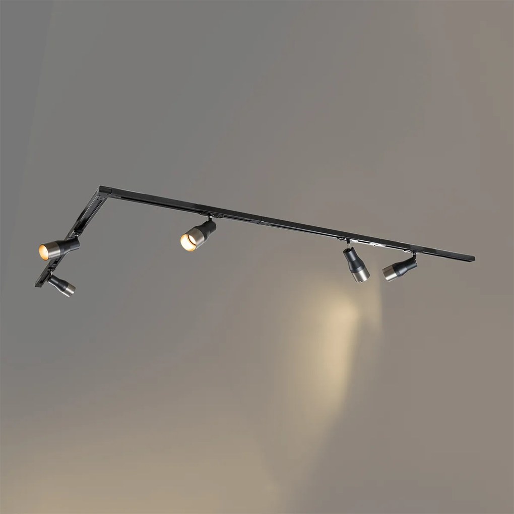 Sistema de iluminação de trilho moderno com 5 focos Gunmetal monofásicos - Iconic Kohua