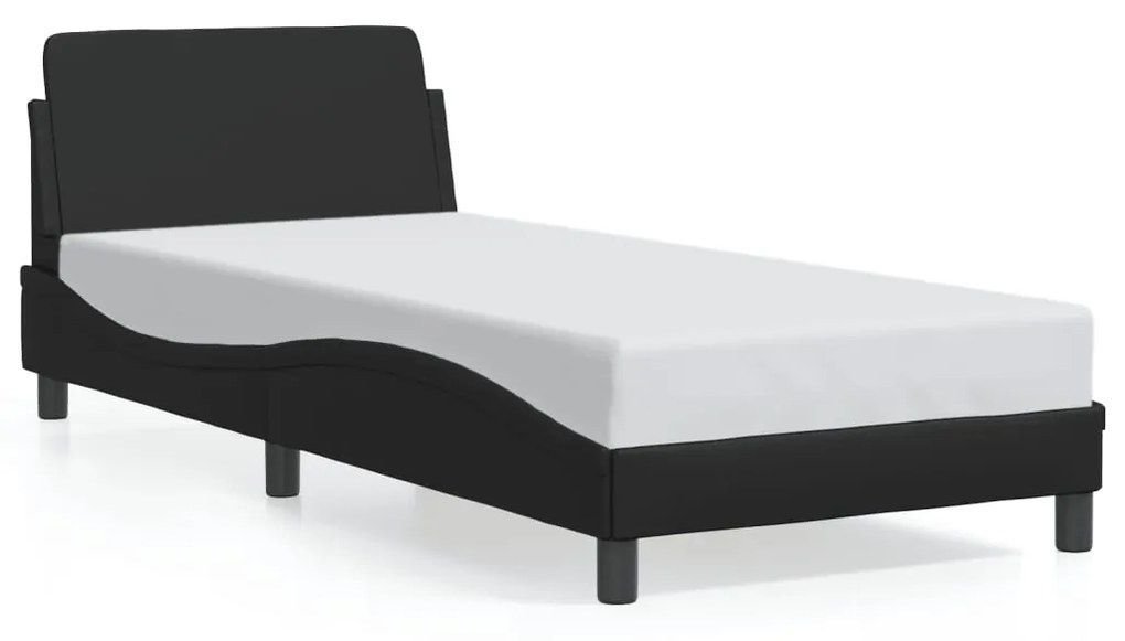 Estrutura cama c/ cabeceira 90x200 cm couro artificial preto