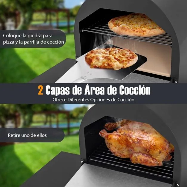 Forno de pizza a lenha para exterior com cobertura de tecido Oxford, termómetro de grelhador para churrasco e campismo