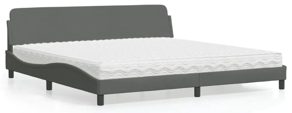 vidaXL Cama com colchão 200x200 cm tecido cinzento-escuro