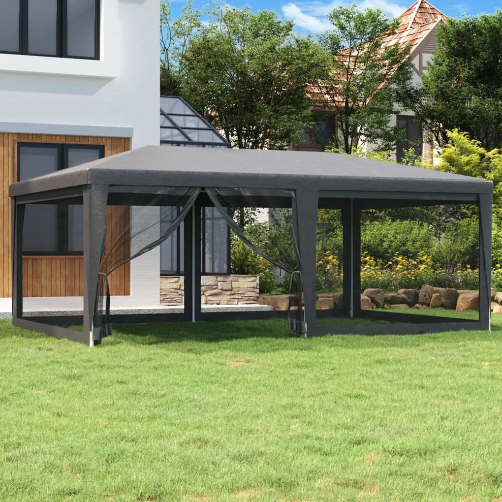 vidaXL Tenda festas c/ 6 paredes laterais em rede 6x4 m PEAD antracite