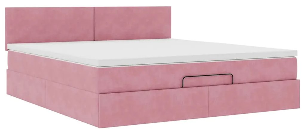 Estrutura de cama otomana com colchão 160x200 cm veludo rosa