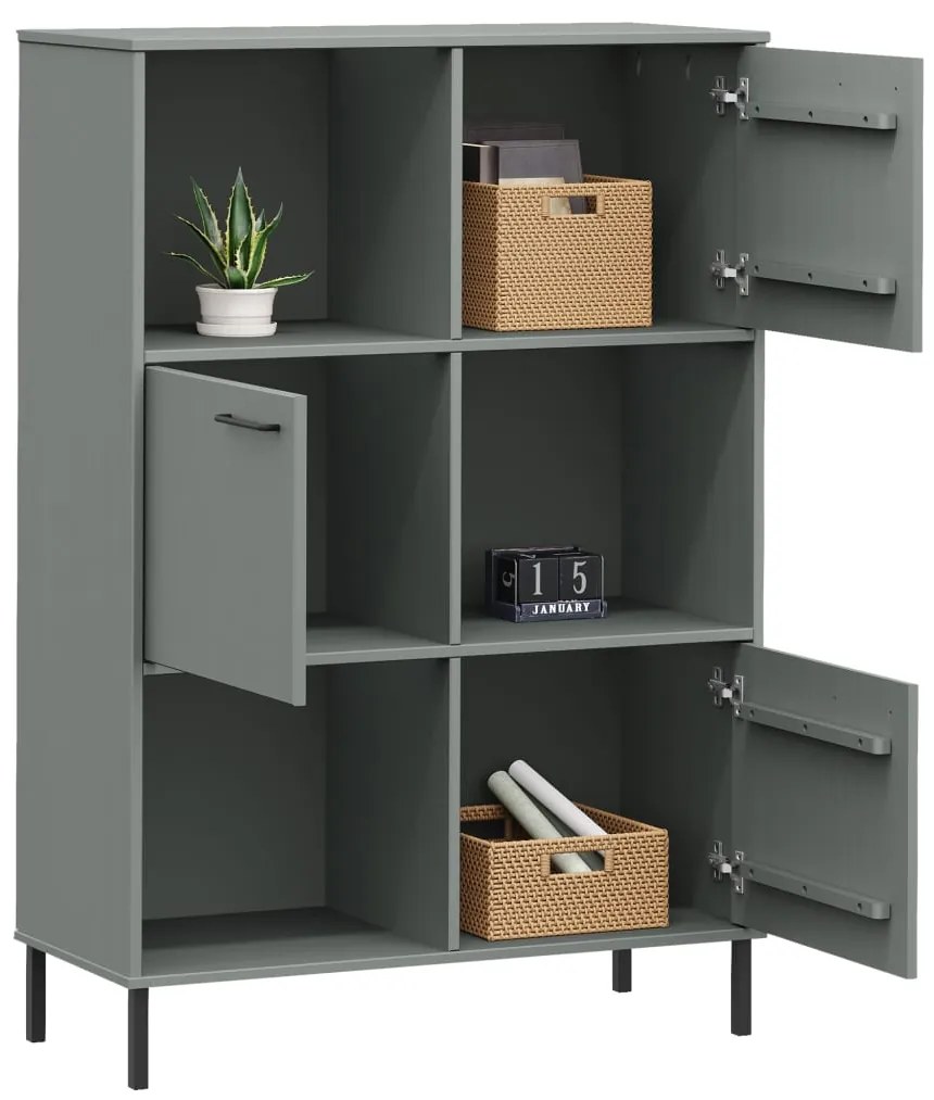 Estante c/ pernas metal 95x35x128,5cm madeira maciça OSLO cinza