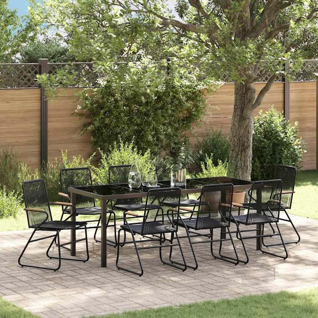 vidaXL Conjunto de Jantar de Jardim com 9 Peças Preto PVC Rattan