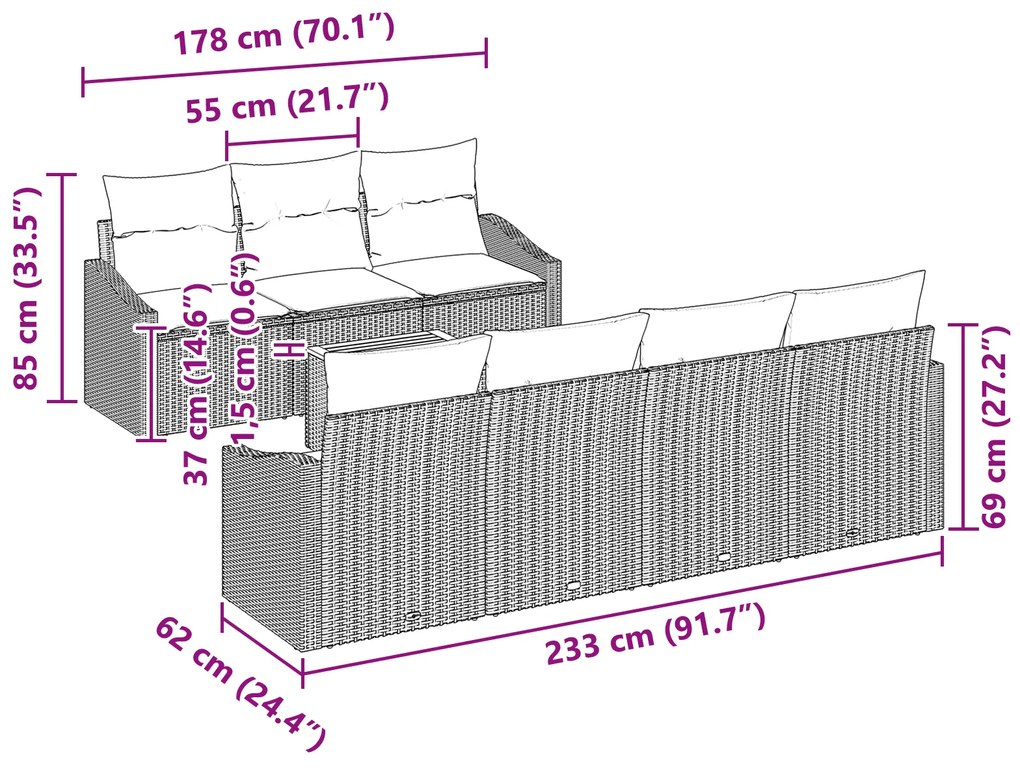 Conjunto de Sofá de Jardim de 8 Peças com Almofadas Bege Poliratan Acá