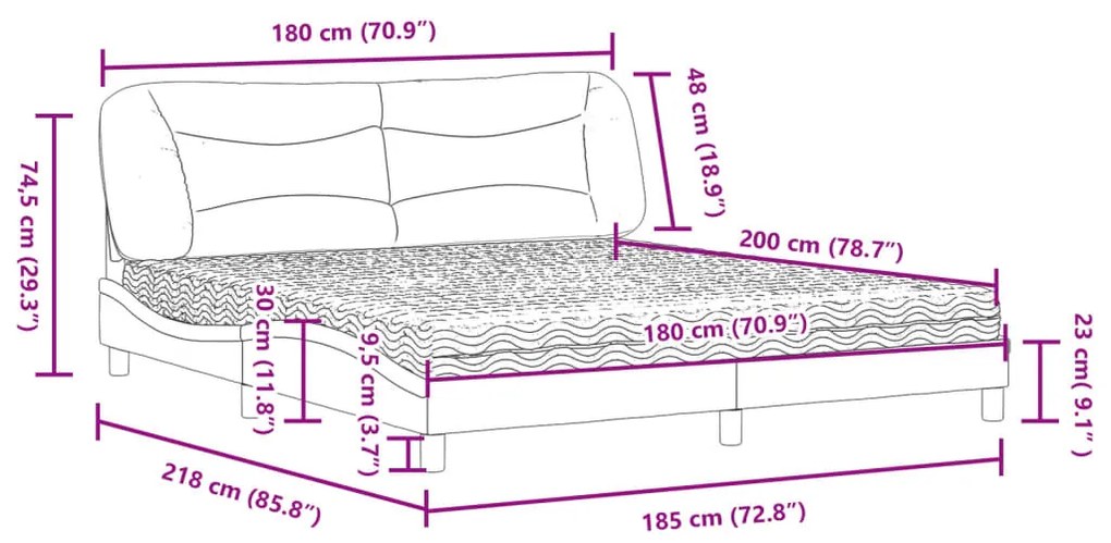 Cama com colchão 180x200 cm tecido castanho-acinzentado