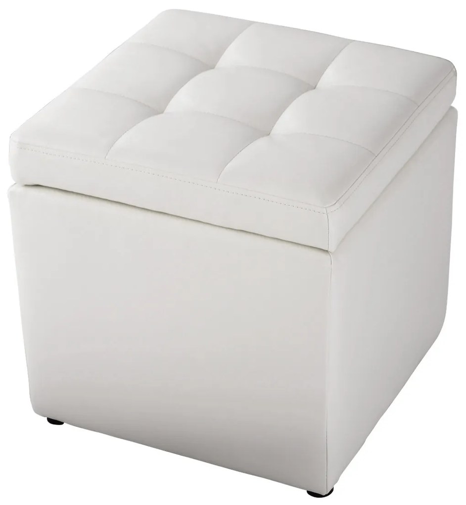 Banco de arrumação pufe com tampa estanque em PU para hall de entrada quarto 40 x 40 x 40 cm Branco