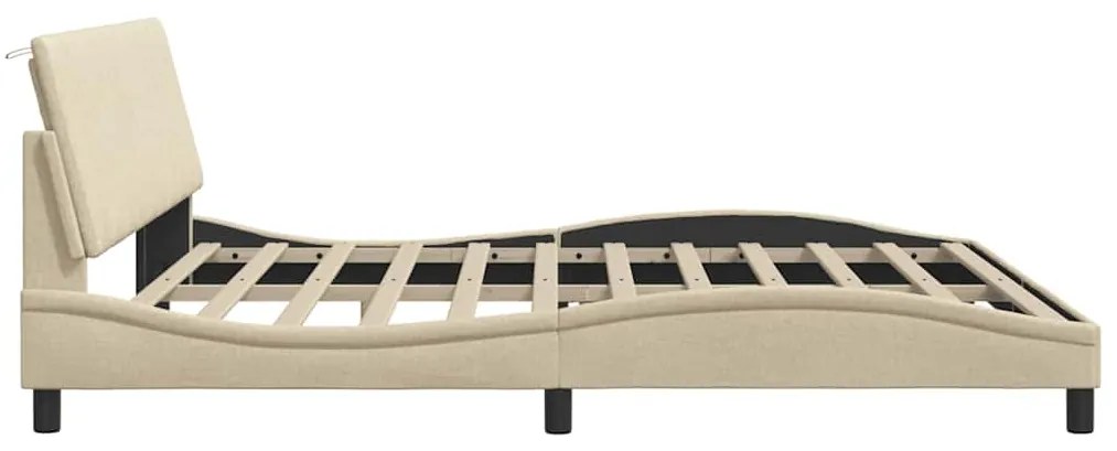 Estrutura de cama sem colchão 200x200 cm tecido cor creme