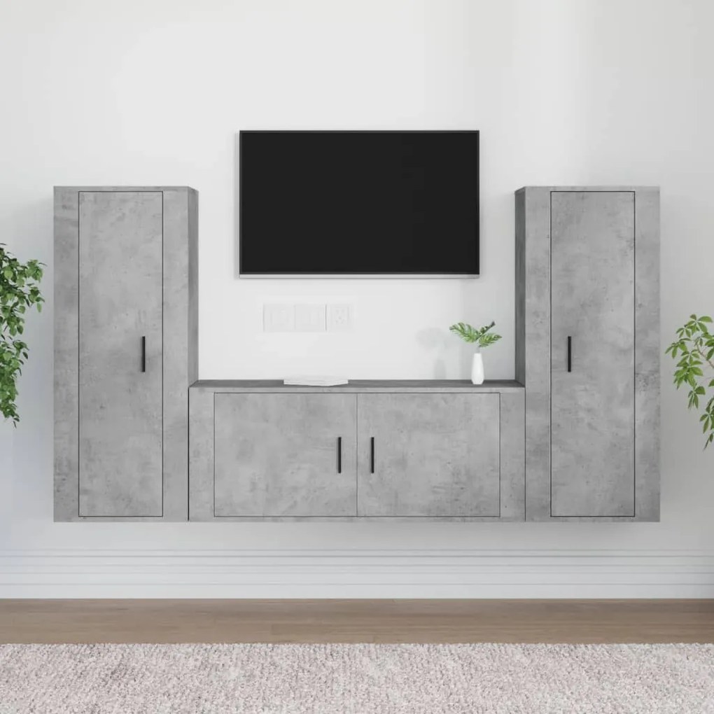 vidaXL Conjunto móveis de TV 3 pcs madeira processada cinzento cimento