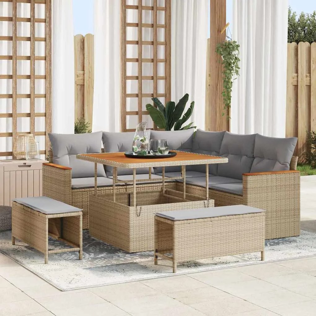 vidaXL Sofá de Jardim de 8 Peças com Almofadas Bege em Rattan Sintético Acácia