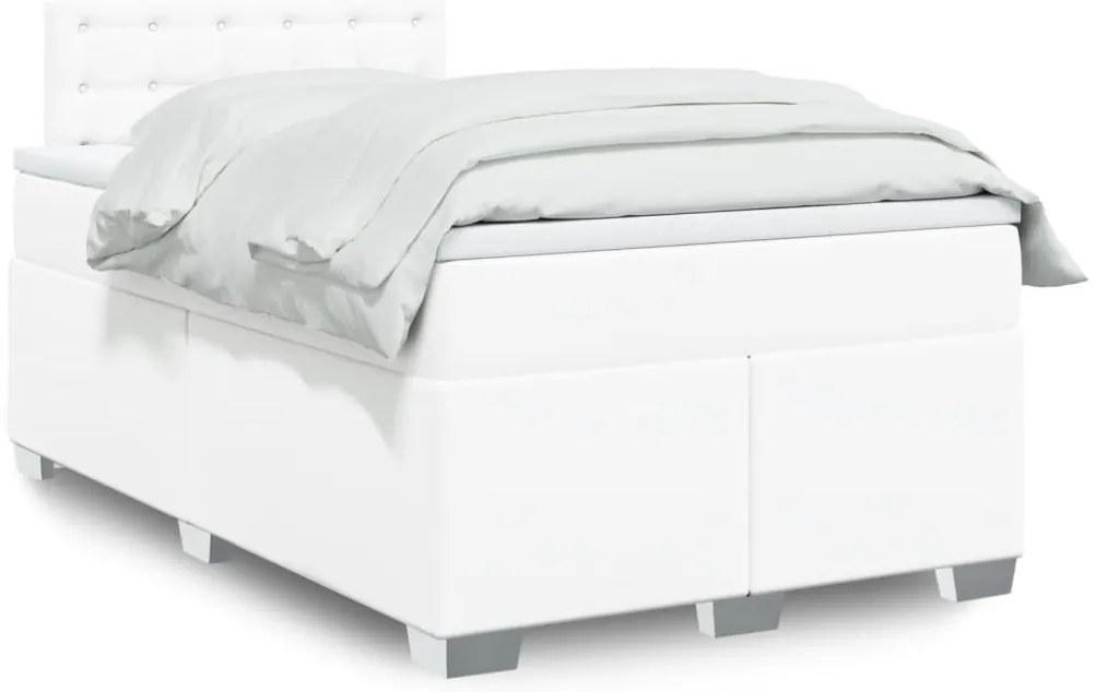 Cama com molas/colchão 120x200 cm couro artificial branco