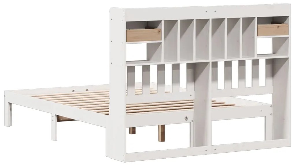 Cama com estante sem colchão 135x190 cm pinho maciço branco