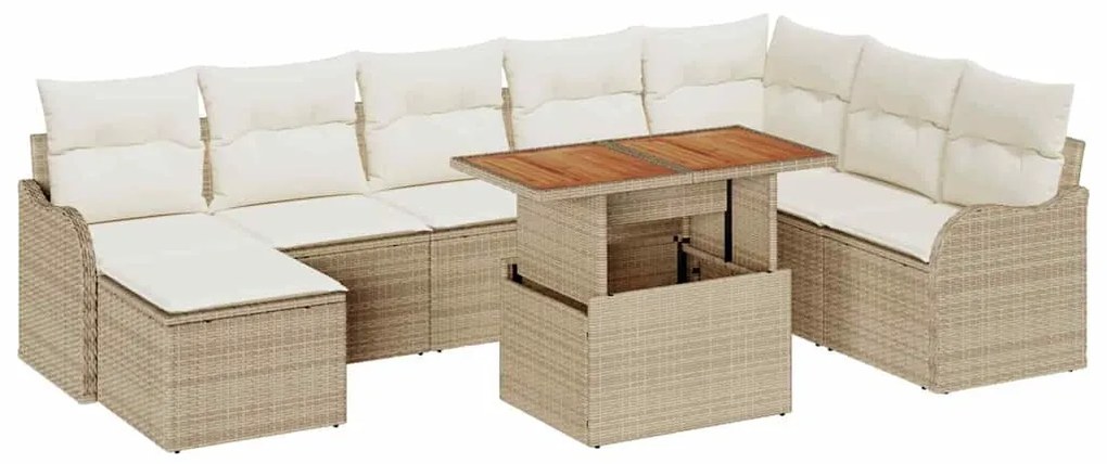 Conjunto de Sofá de Jardim vidaXL de 9 Peças com Almofadas Bege Rattan