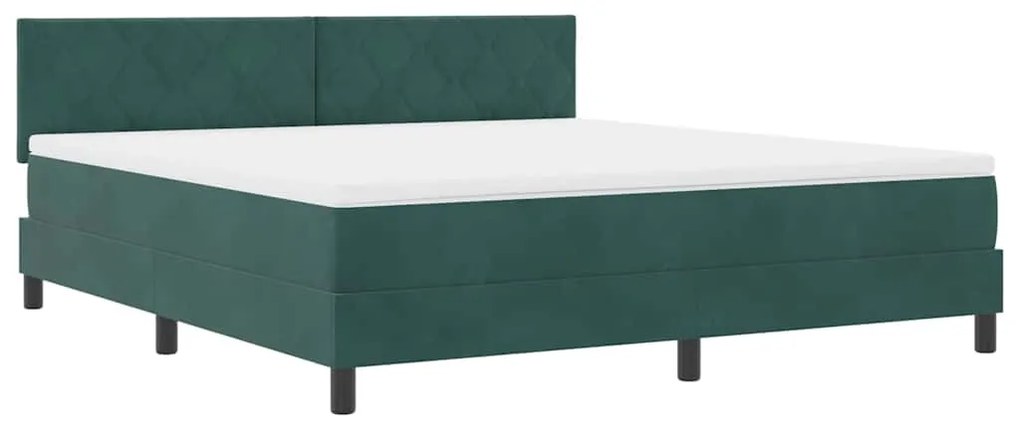 Cama Box com Colchão &amp; LED Verde Escuro 180x200 cm Veludo