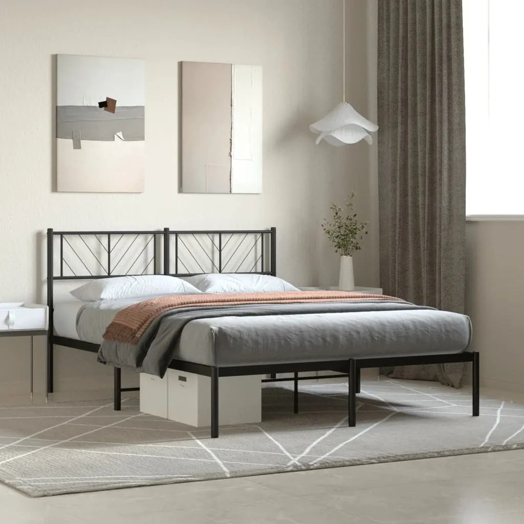 Estrutura de cama com cabeceira 140x190 cm metal preto