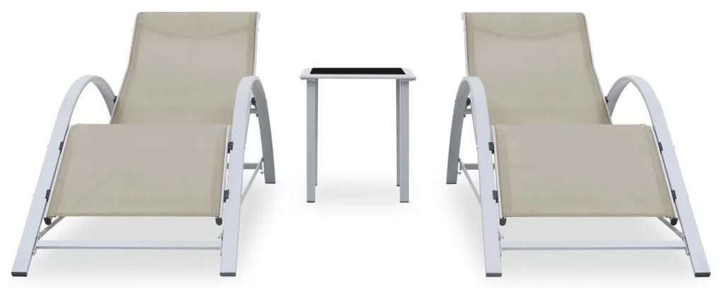 Espreguiçadeiras com mesa 2 pcs alumínio cor creme