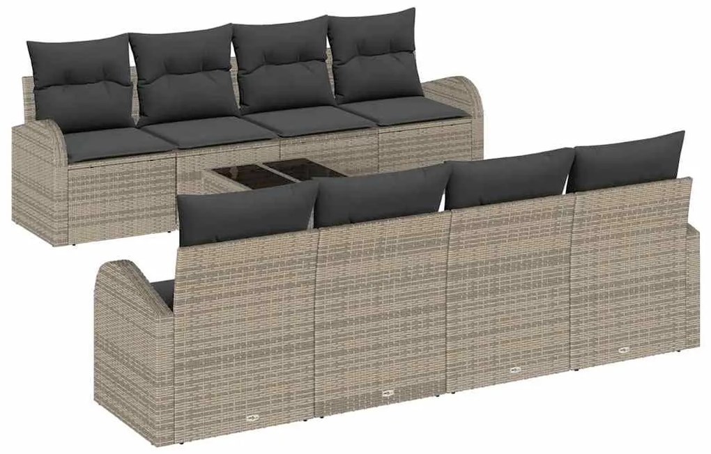 Conjunto de Sofá de Jardim de 9 Peças com Almofadas Cinza