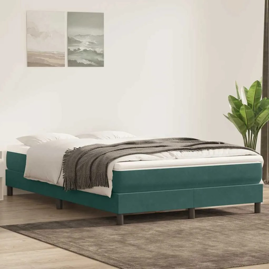vidaXL Cama com molas/colchão 160x220 cm veludo verde-escuro