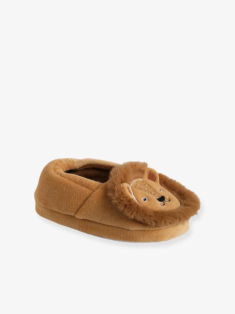 Pantufas em veludo, leão, para criança cappuccino