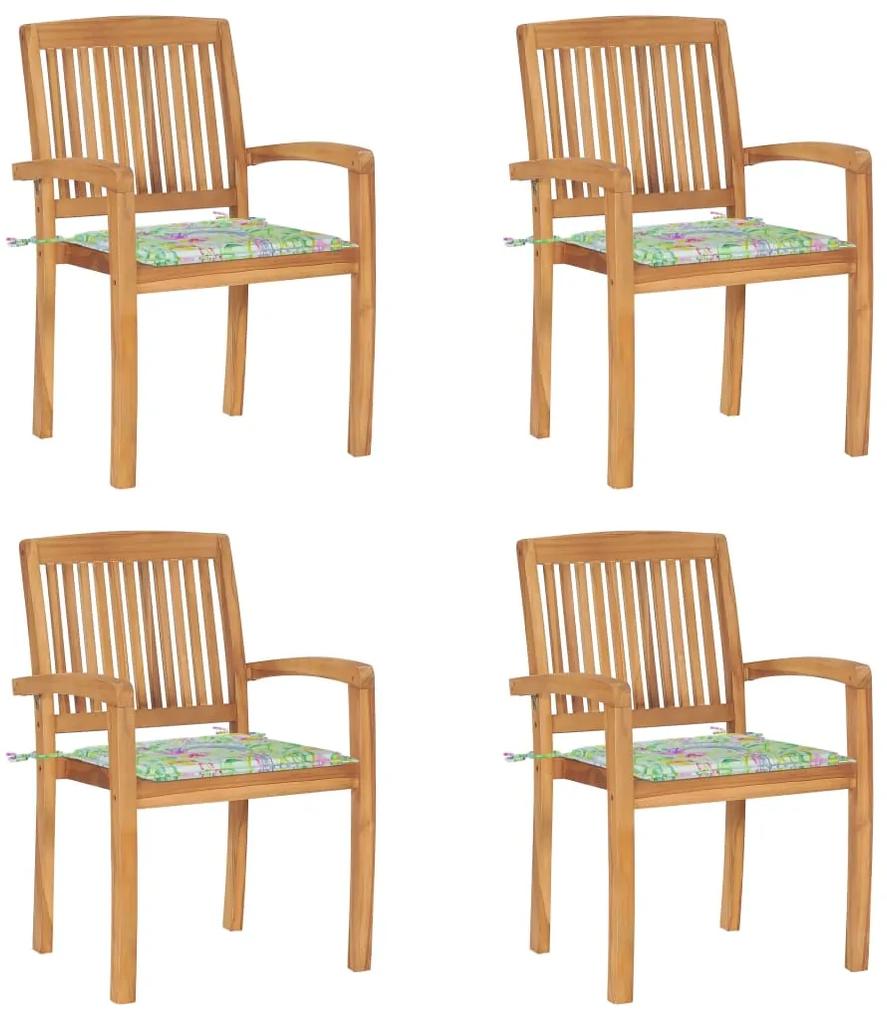 Cadeiras de jardim empiháveis c/ almofadões 4 pcs teca maciça