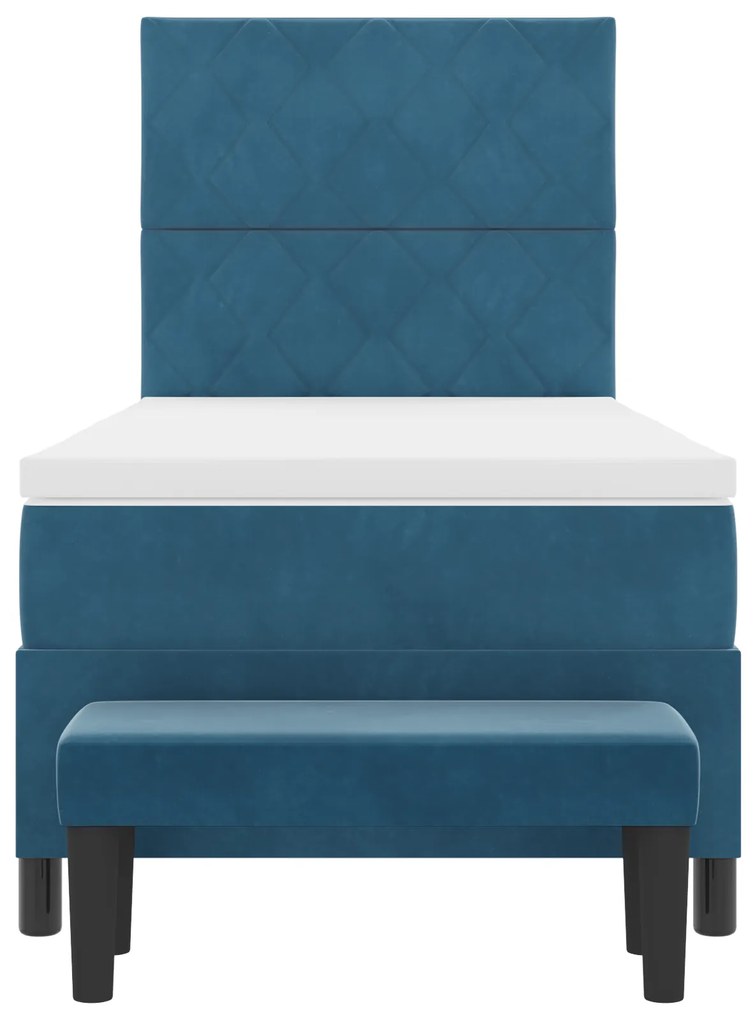 Cama Box Spring com Colchão & Banco Azul Escuro 90x190 cm Veludo