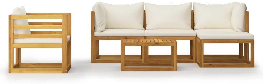 6 pcs conjunto lounge jardim c/ almofadões acácia maciça creme