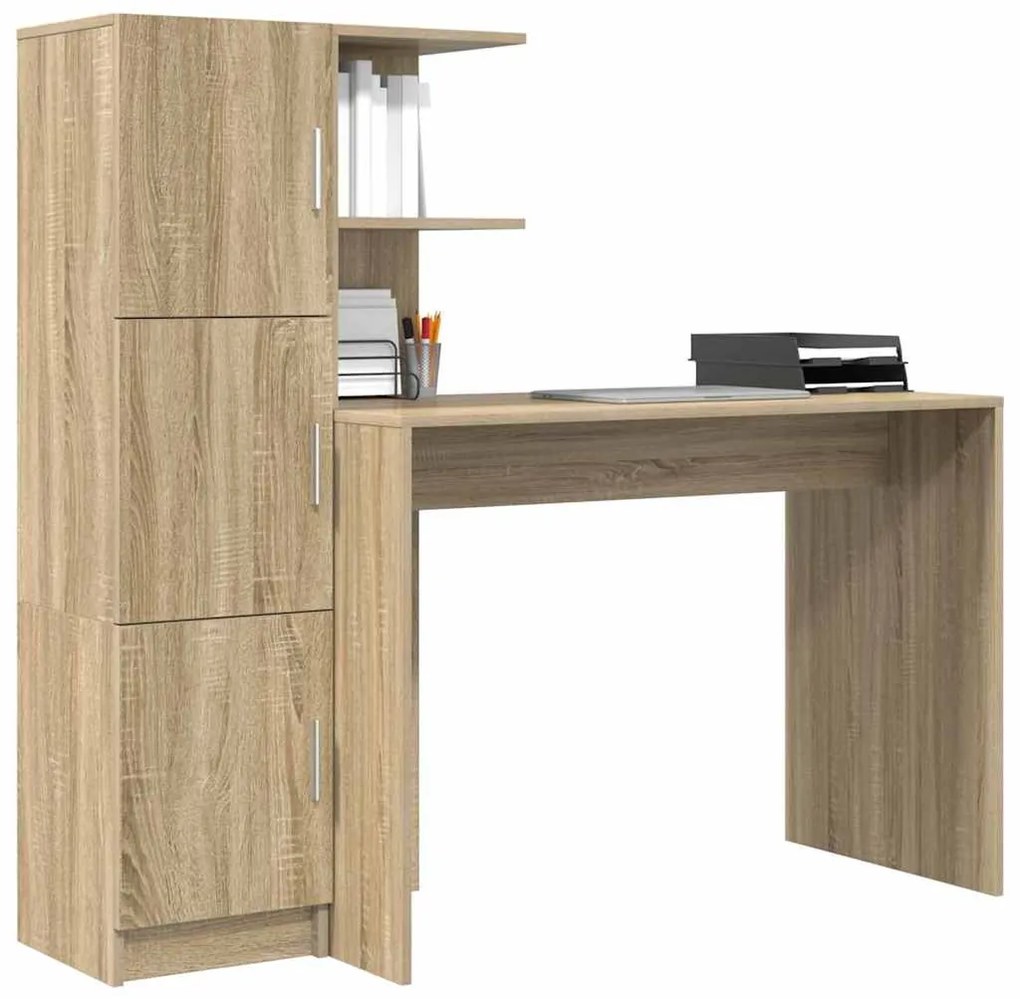 Mesa com Armazenamento em Madeira de Carvalho Sonoma