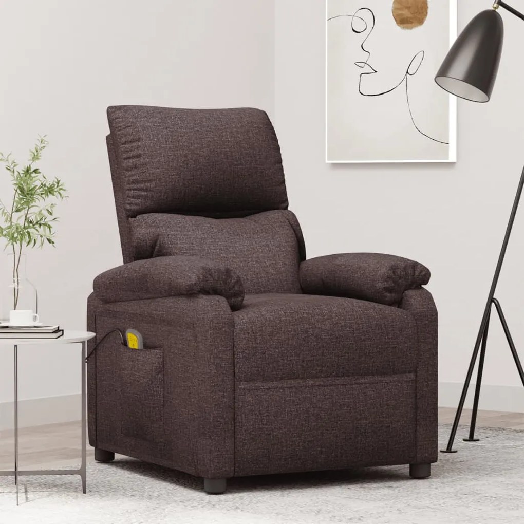 342463 vidaXL Poltrona de massagens tecido castanho-escuro