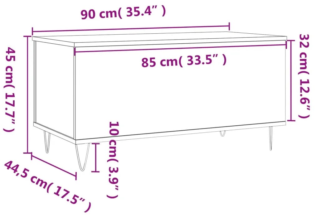 Mesa centro 90x44,5x45 cm derivados madeira carvalho castanho