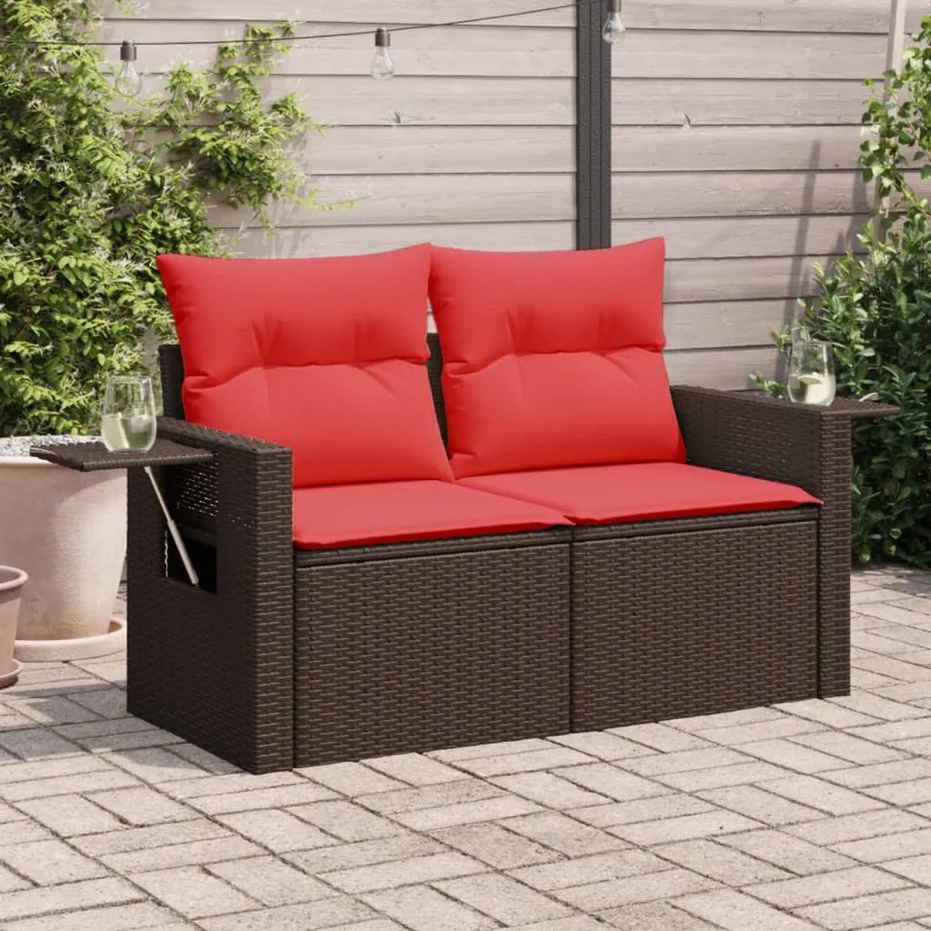 vidaXL Sofá de jardim com almofadas, 2 lugares, vime sintético marrom