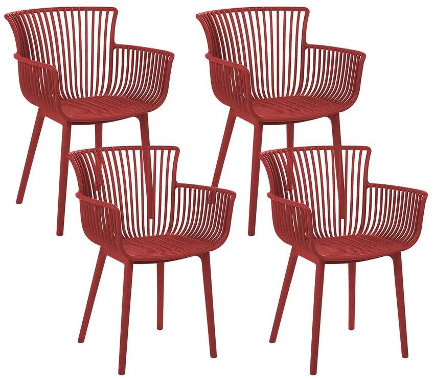 Conjunto de 4 cadeiras em plástico vermelho PESARO Beliani