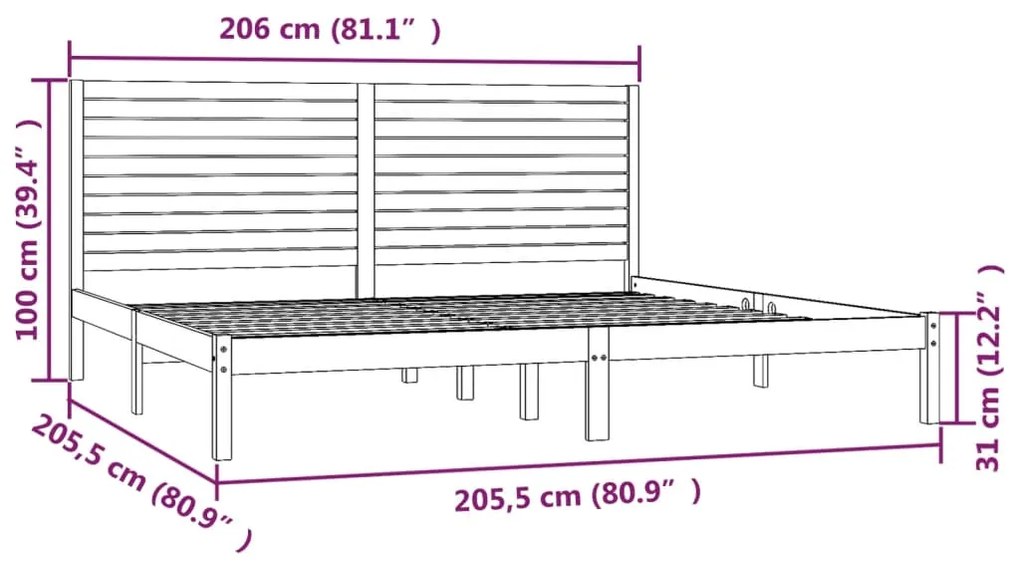 Estrutura de cama 200x200 cm madeira maciça branco