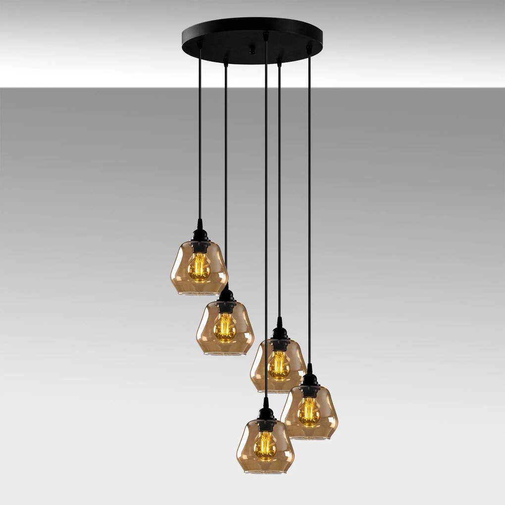 Candeeiro Suspenso Gold – Dourado e Preto – 49 x 49 cm
