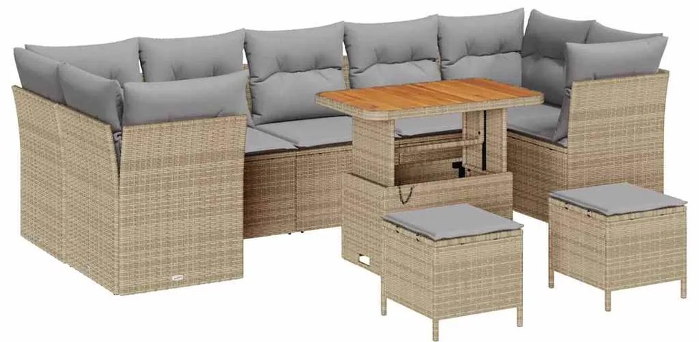 Conjunto de Sofás de Jardim com 10 Peças com Almofadas Bege Rattan Acá